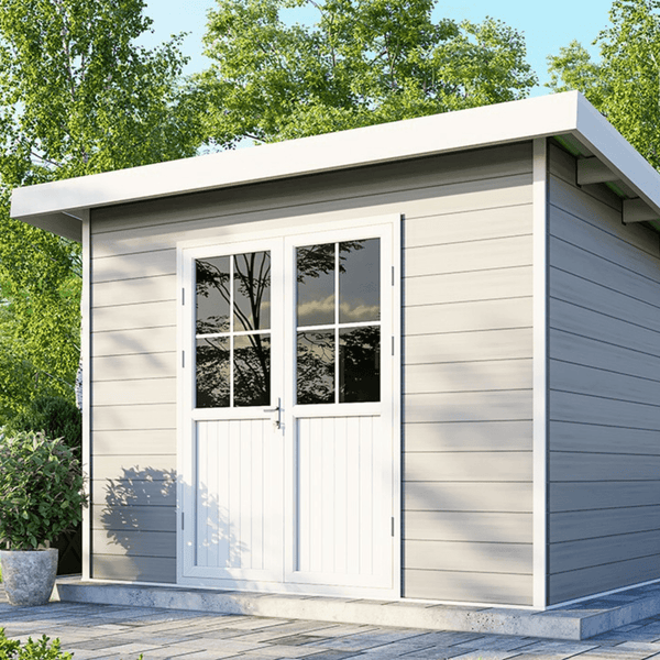 Abri de jardin composite SINTRA – 9 m2 gris clair – Prix usine – DESTOCKAGE