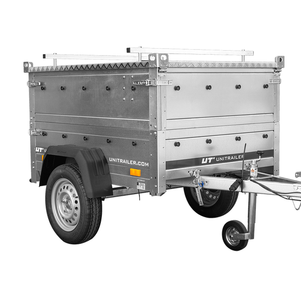 Remorque un essieu 150x106 UNITRAILER GARDEN 150 KIPP avec côtés, ridelles supplementaires et capot en aluminium