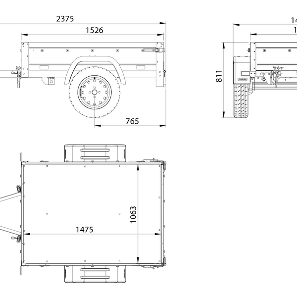 Remorque un essieu 150x106 UNITRAILER GARDEN 150 KIPP avec côtés, ridelles supplementaires et capot en aluminium