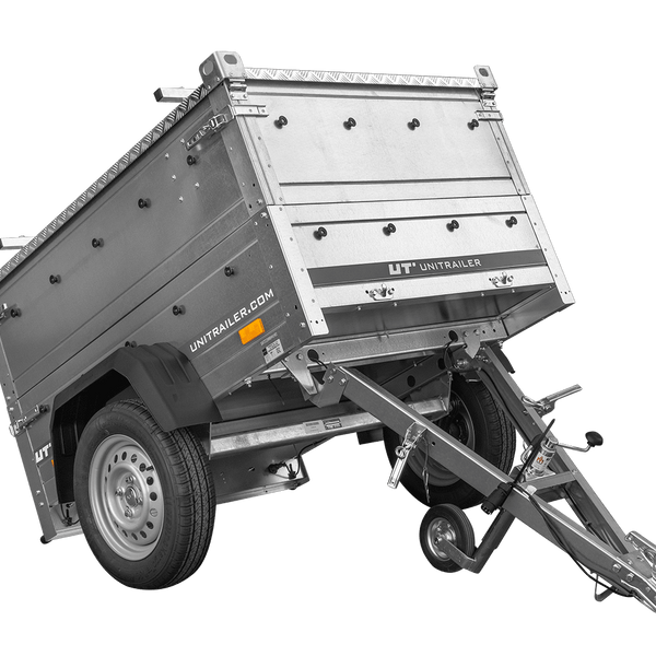 Remorque un essieu 150x106 UNITRAILER GARDEN 150 KIPP avec côtés, ridelles supplementaires et capot en aluminium