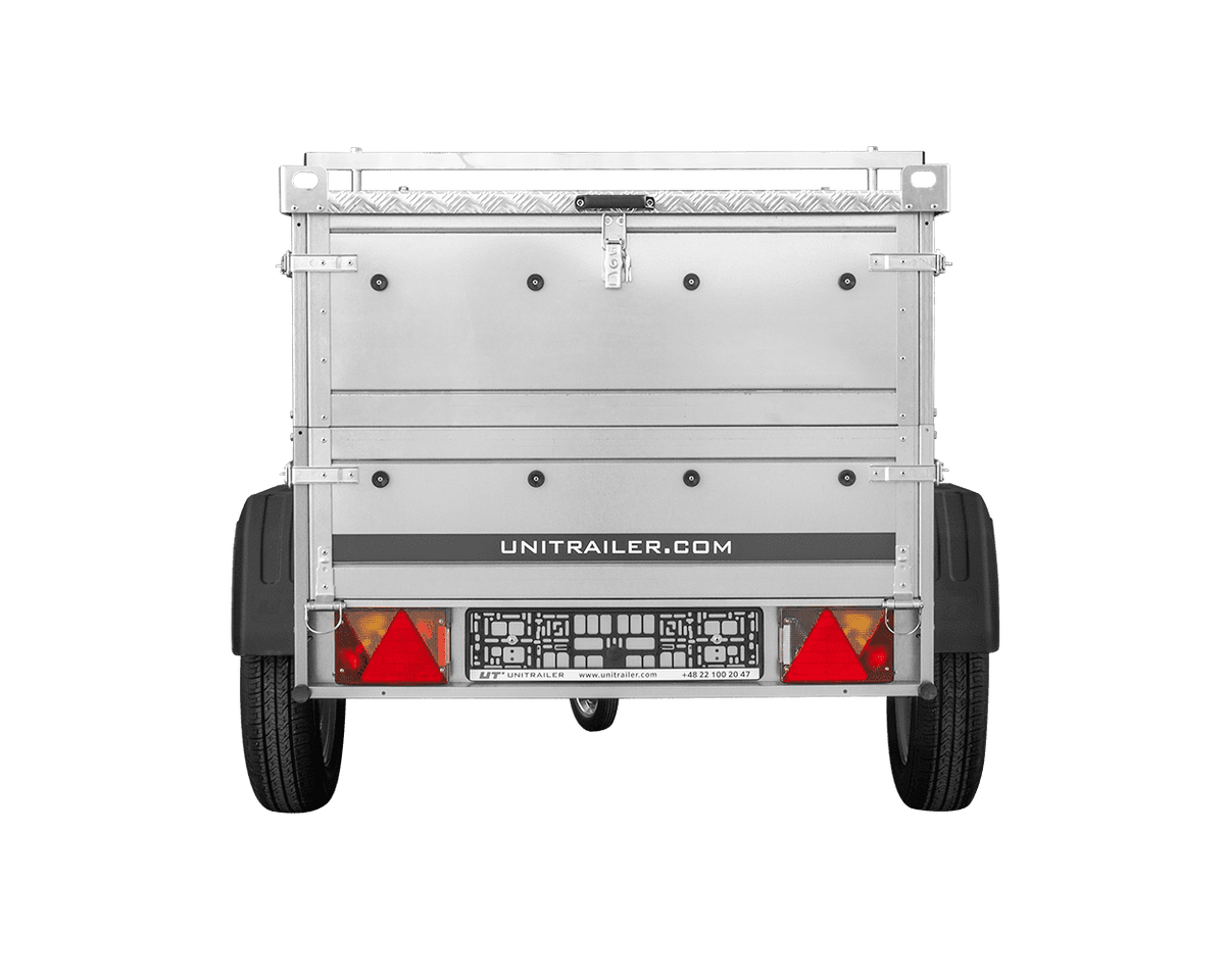 Remorque un essieu 150x106 UNITRAILER GARDEN 150 KIPP avec côtés, ridelles supplementaires et capot en aluminium