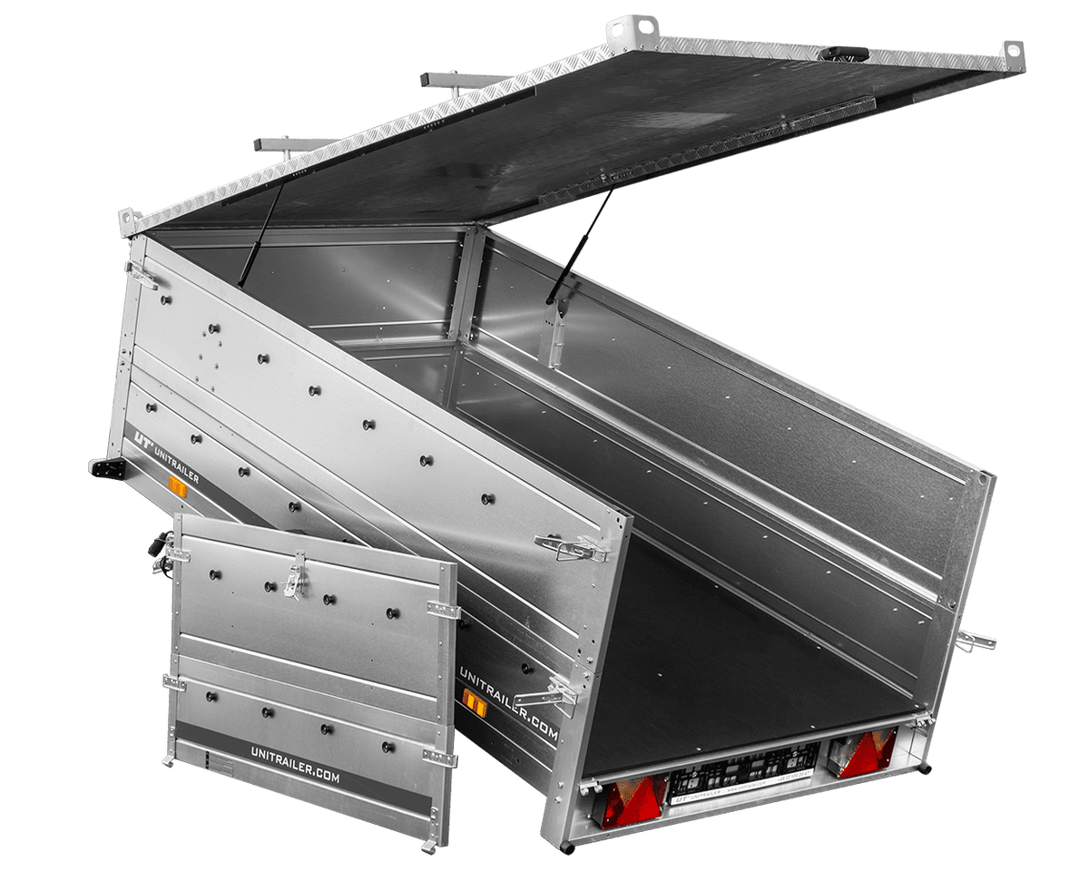 Remorque un essieu 230x125 UNITRAILER GARDEN 230 KIPP avec côtés BIS et couverture en aluminium