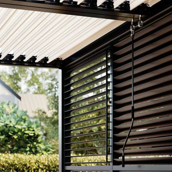 Pergola bioclimatique adossée 4 x 3 m à lames orientables en aluminium - Gris anthracite