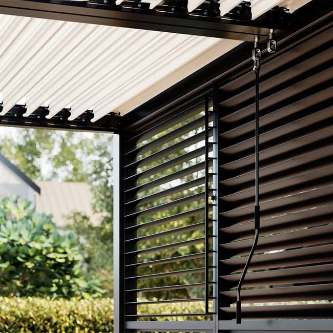 Pergola bioclimatique adossée 4 x 3 m à lames orientables en aluminium - Gris anthracite