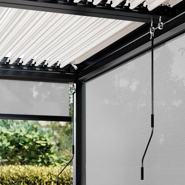 Pergola bioclimatique adossée 4 x 3 m à lames orientables en aluminium - Gris anthracite