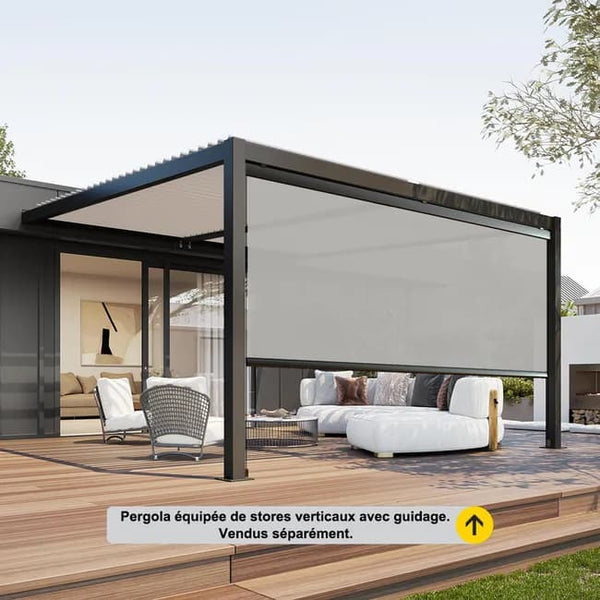 Pergola bioclimatique adossée 4 x 3 m à lames orientables en aluminium - Gris anthracite