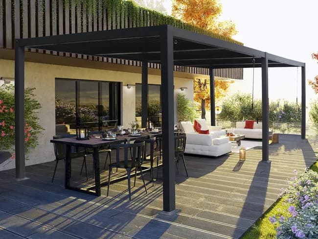 Pergola bioclimatique "Windsor" en aluminium - 3 x 6 m - Gris